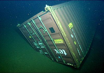 Shipping container on seafloor
