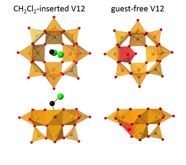 Anion Structures of CH<sub>2</sub>Cl<sub>2</sub>(Guest)-Inserted V12 and Guest-Free V12