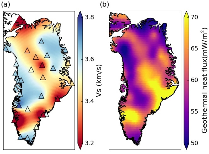 Underneath the Greenland Ice Sheet: slower underground seismic wave speed is associated with hotter areas