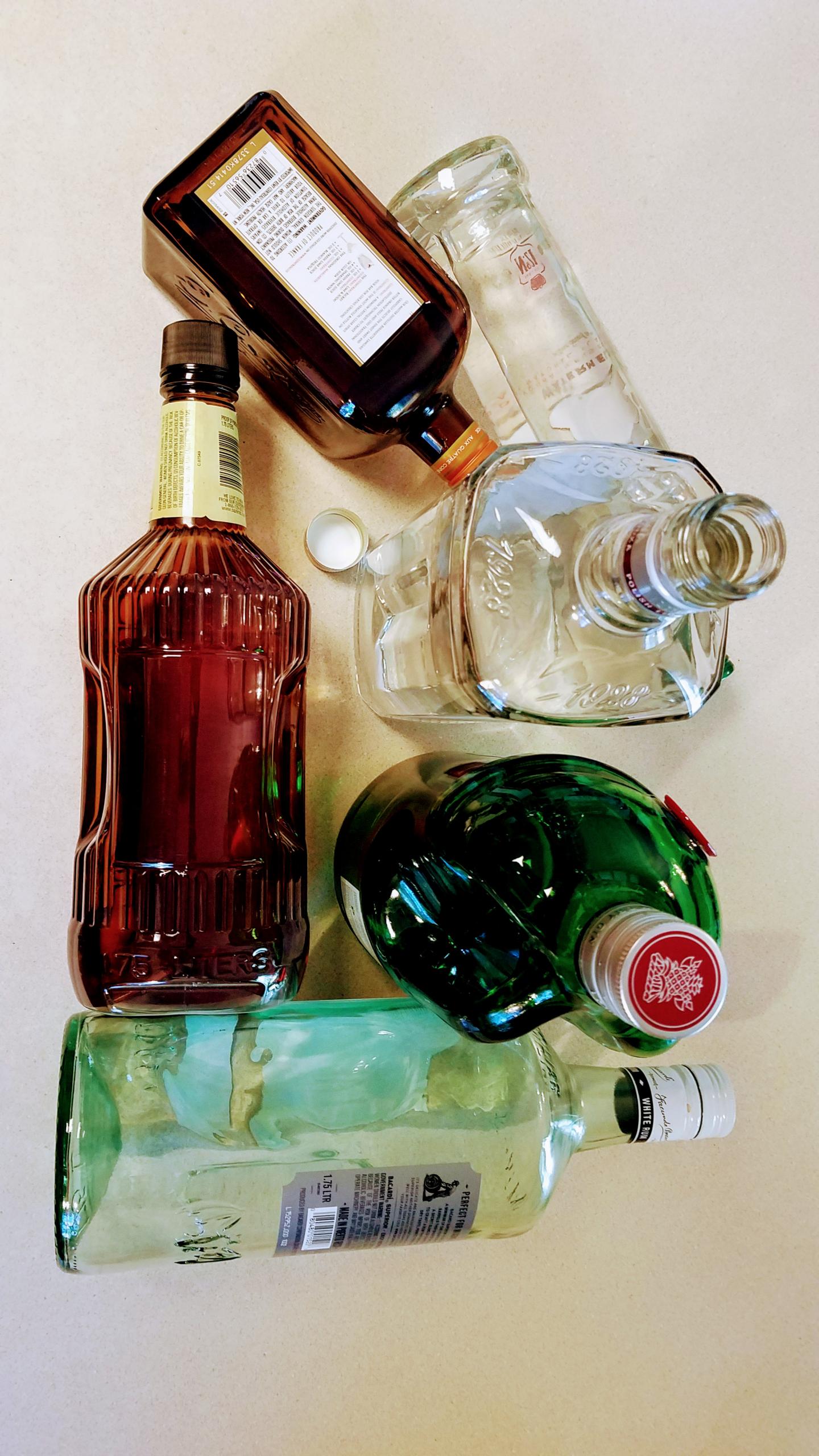 empty alcohol bottles in car