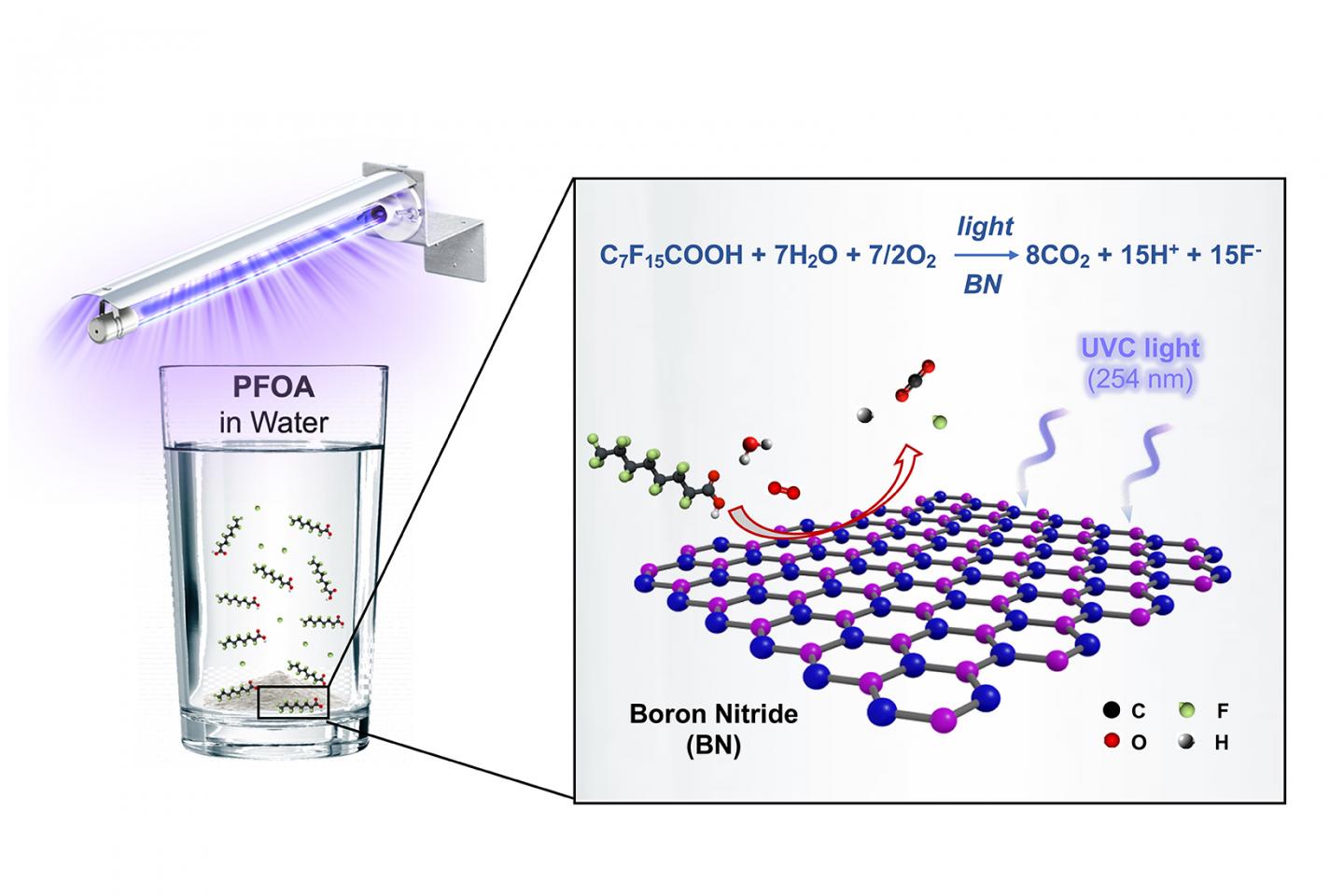 BN photocatalytic destruction of PFOA