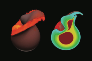 Simulation of a hit-and-run collision of Theia and proto-Earth