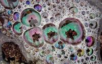 Image of Foam-Like Bubbles Created by Plankton in Seawater Crashing Ashore