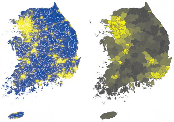 Distribution of Artificial Nighttime Light in South Korea