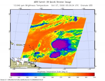 NASA AIRS Infrared Image of Henri's Clouds