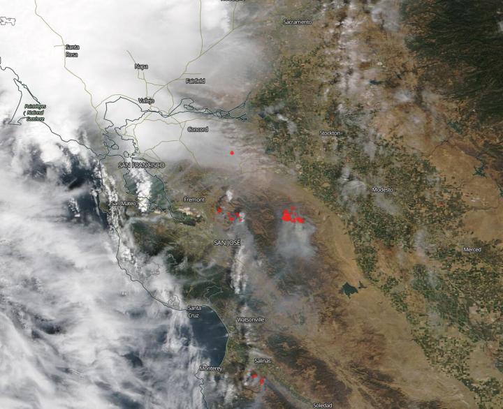 NOAA/NASA's Suomi NPP Satellite Shows Aftermath of Lightning Strikes in Northern California