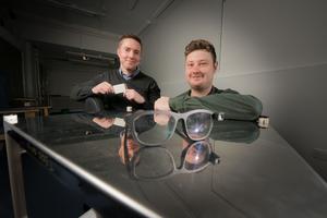 Professor Alan Godfrey and Jason Moore with video glasses to support fall risk assessment