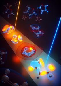 Artistic illustration portraying the ring-opening dynamics of the furan molecule. ©ICFO / EllaMaru Studio.