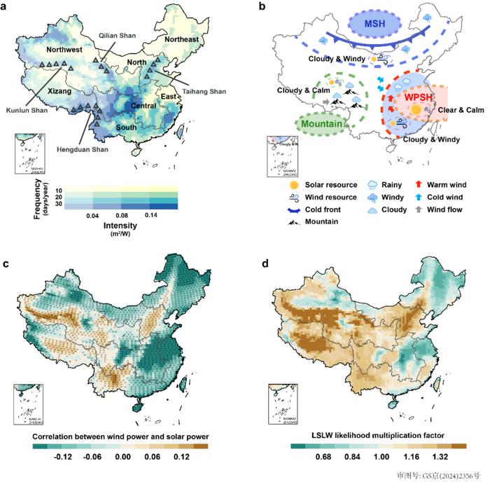 Spatial distribution of historical compound low-solar-low-wind (LSLW) extremes.