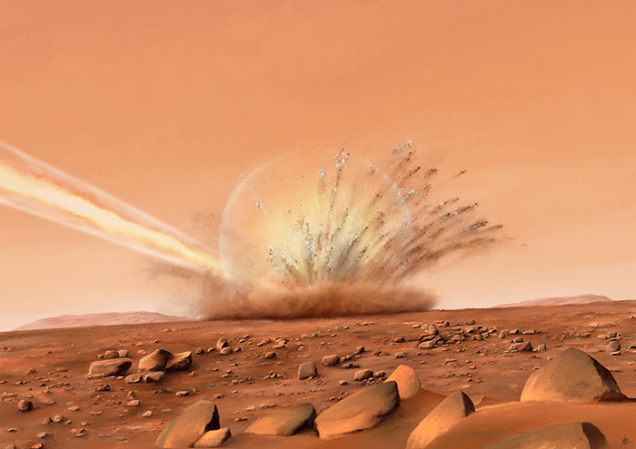 Vue d’artiste de l’impact de météorite sur Mars