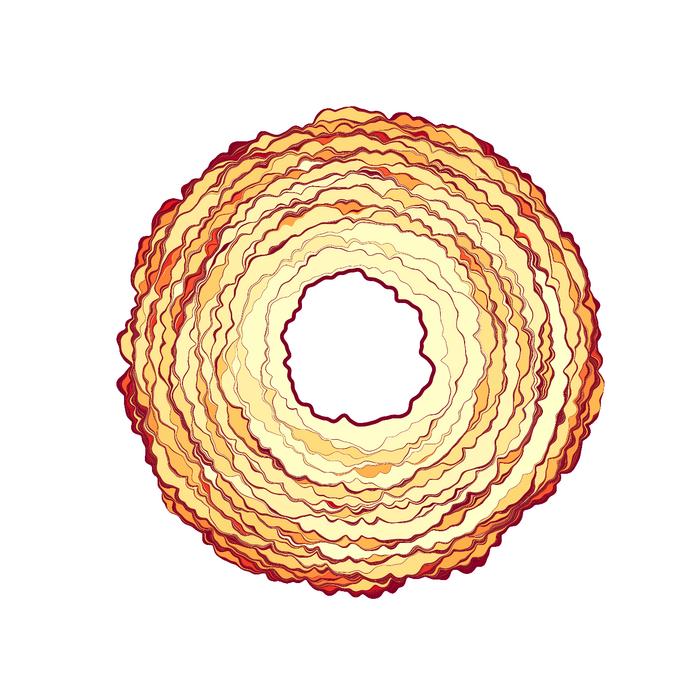 The simulation shows the contact area of a soft solid that is separated from a rough surface. Each coloured spot corresponds to an instability of the contact. The different colour intensity shows how much energy is lost in the process.