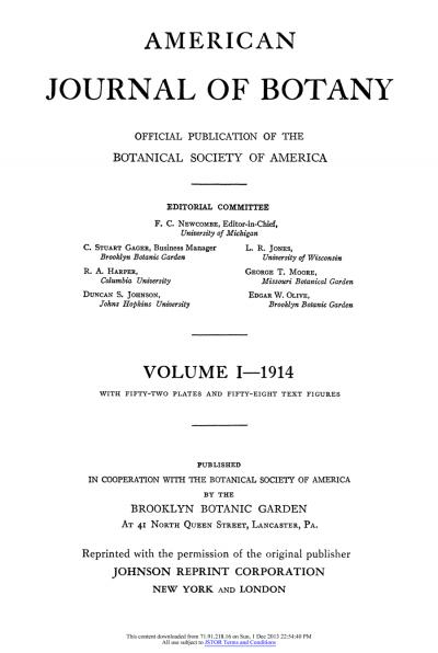 The First Issue of the <i>American Journal of Botany</i>