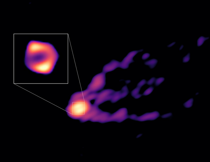 A view of the jet and shadow of M87’s black hole