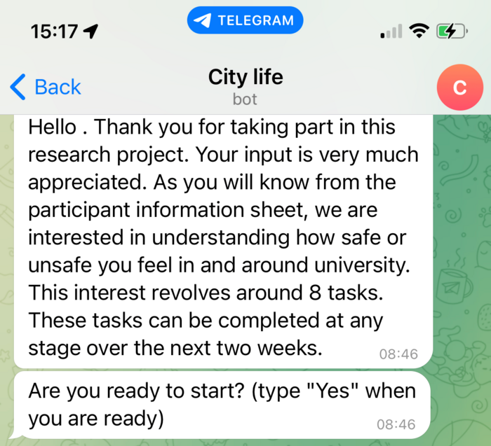 Screenshot of City Life chatbot app