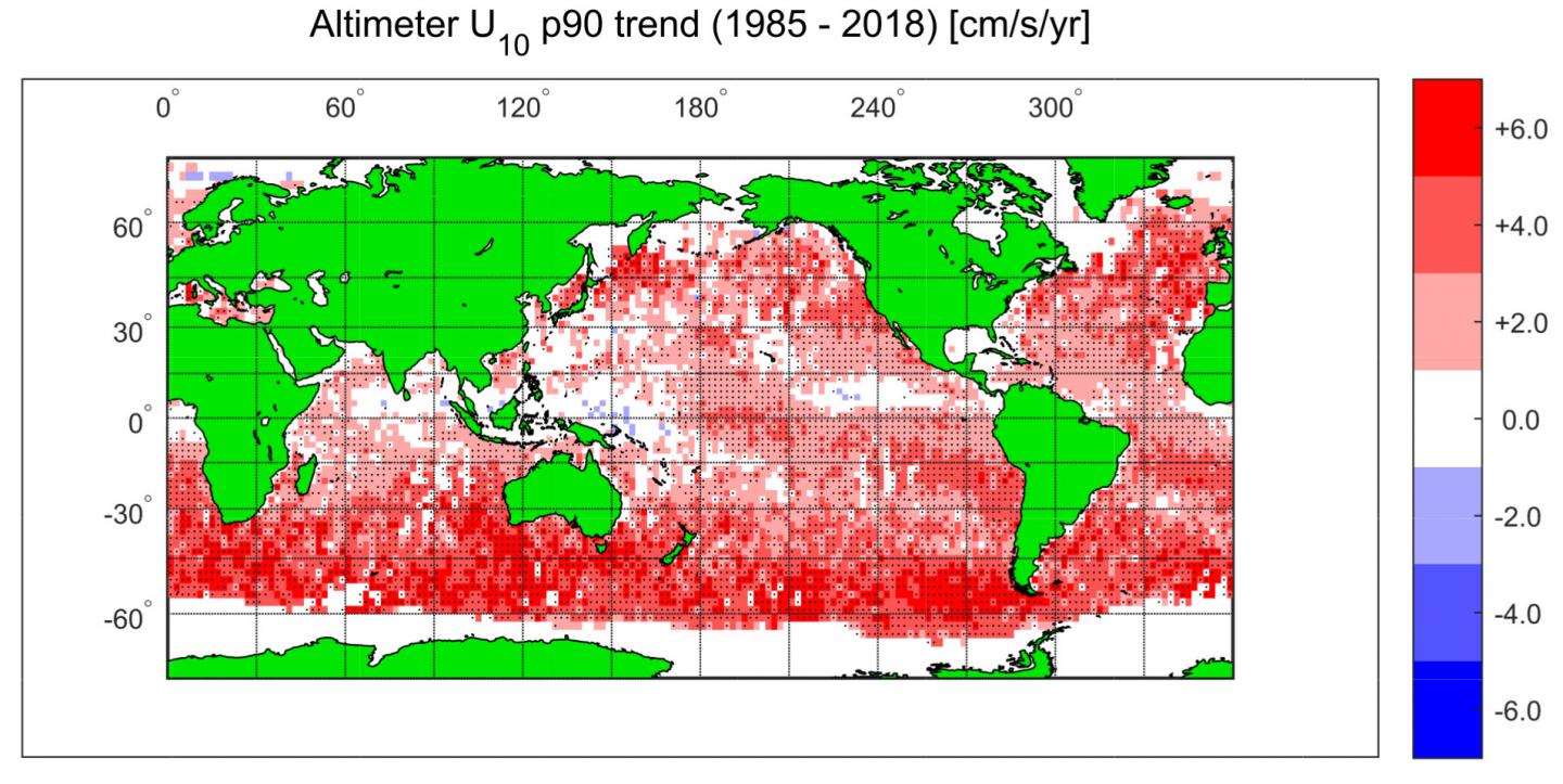 33 year study shows increasing ocean winds an EurekAlert