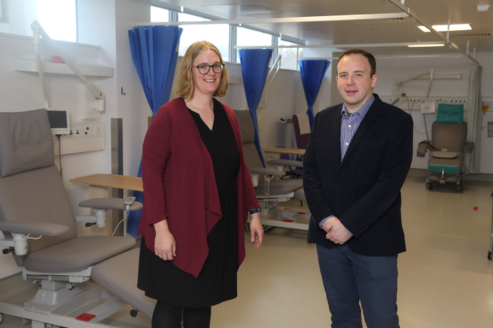 NUI Galway's Dr Michelle Canavan and Professor Andrew Smyth in the Clinical Research Facility Galway