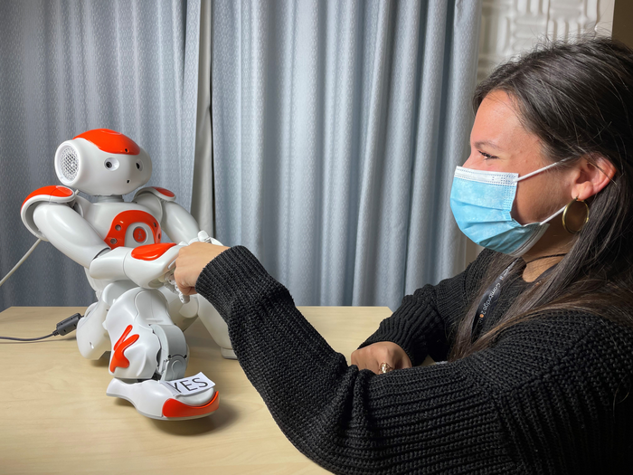 Nao robot and Dr Micol Spitale