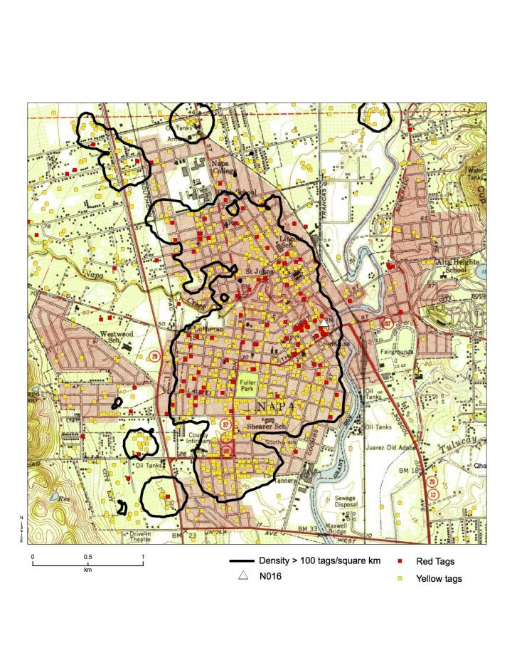 Distribution of Red and Yellow-Tagged Buildings in City of Napa
