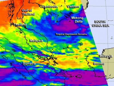 AIRS Infrared Image of Tropical Depression Sonamu