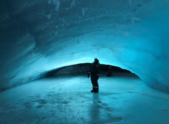 Glacier cave on Svalbard, Norway.