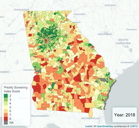 Screening index scores for low-level lead exposure in Georgia