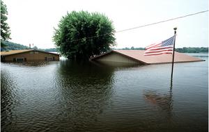 American flag flies above 1993 flood in Montana