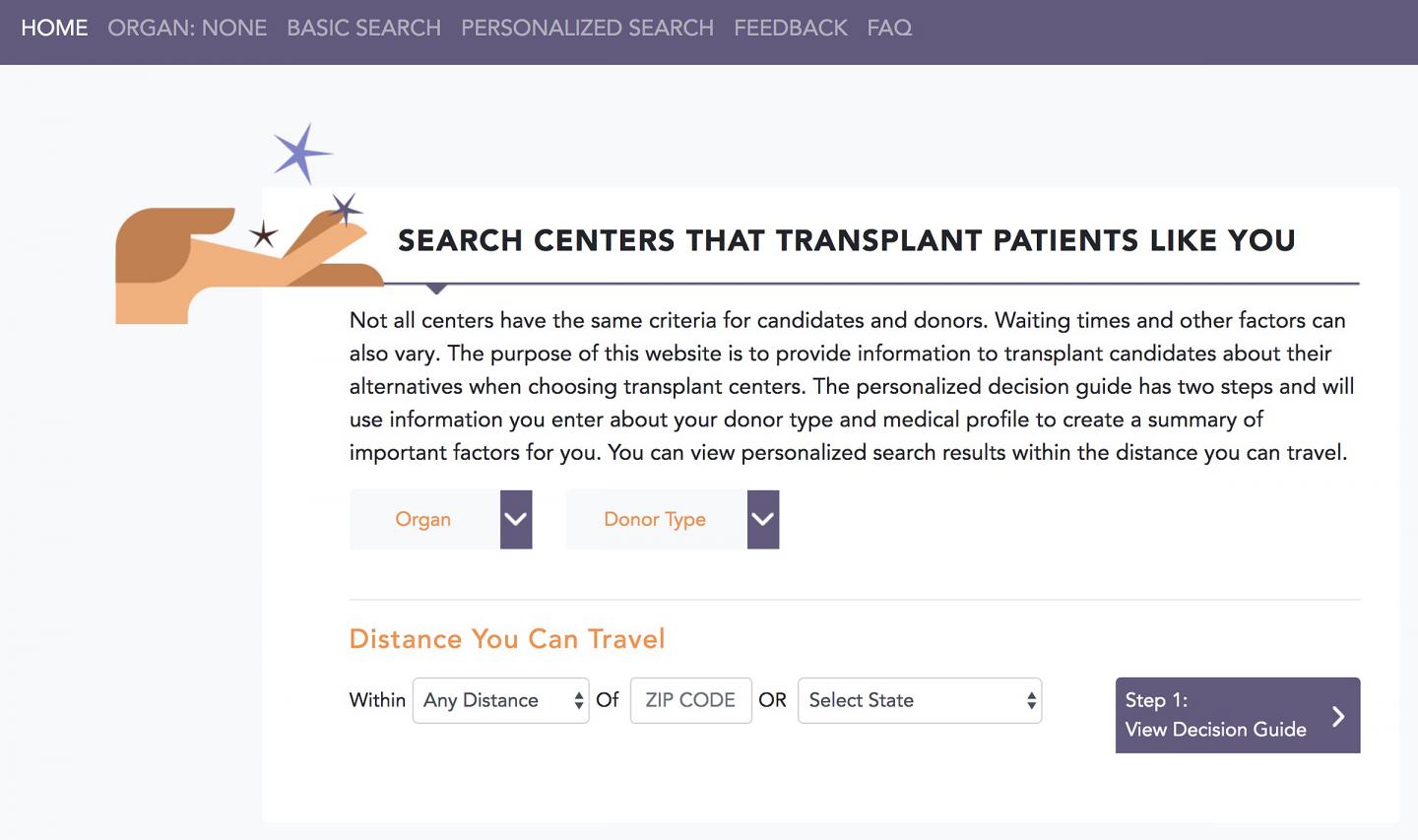 Search centers that transplant patients like you