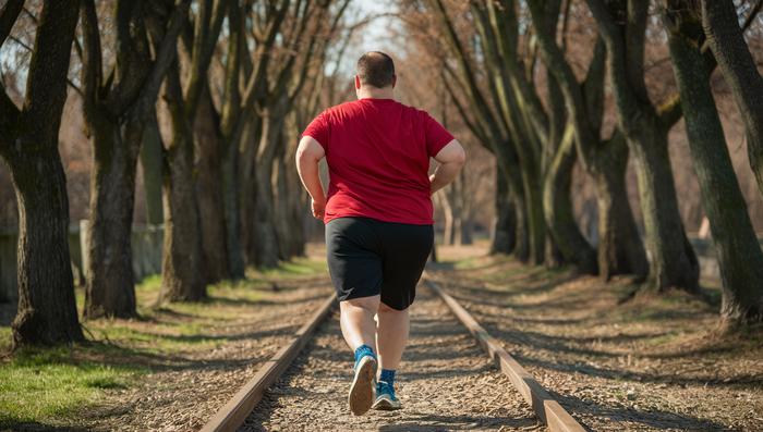 Obese adult practicing running