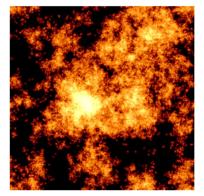 Map of  the spatial relaxation in a two-dimensional  liquid model.