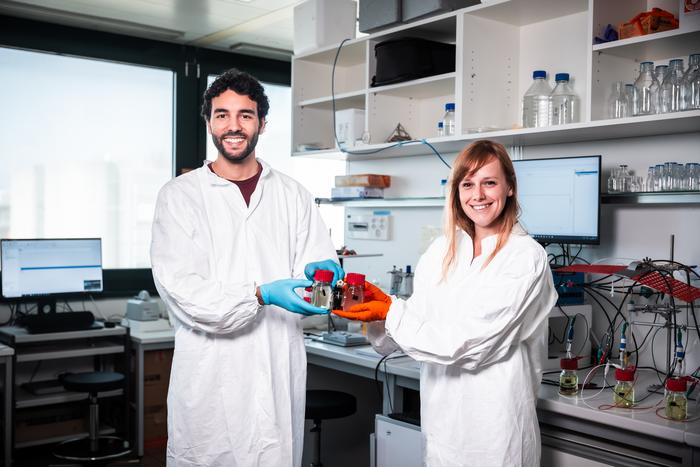 EPFL scientists with the electircity-generating bacteria.