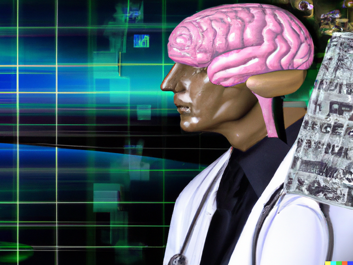AI-generated image by DALL-E in response to the request "A futuristic image illustrating the impact of generative artificial intelligence on medical education".