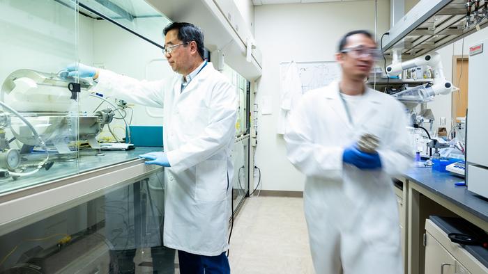 Di-Jia Liu Inspects Catalyst Sample