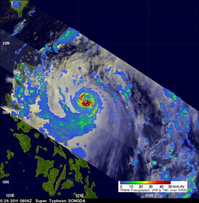 TRMM Satellite View of Heavy Rain in Supertyphoon Songda