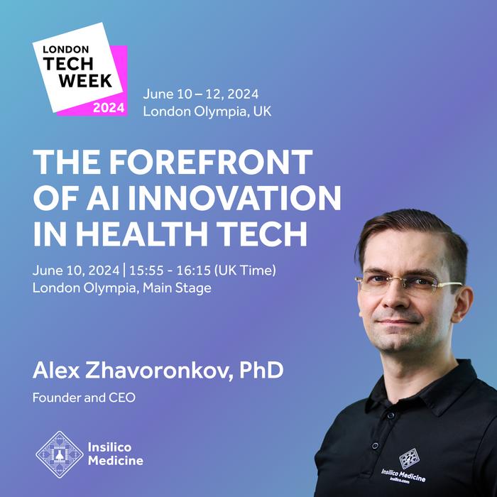 英矽智能创始人兼首席执行官Alex Zhavoronkov博士将于当地时间6月10日下午15:55-16:15参与“健康科技中的前沿AI创新”炉边谈话。