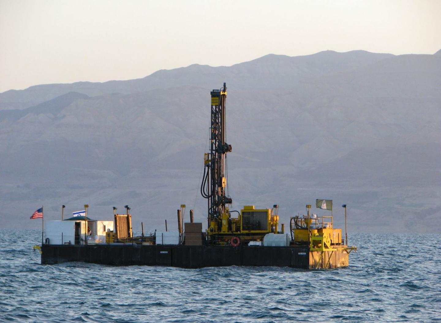 Drilling barge in the Dead Sea, 2010.