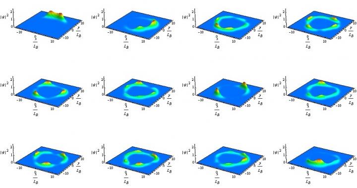 Wave Packet in the Coordinate Space at Different Instants during a Cyclotron Period