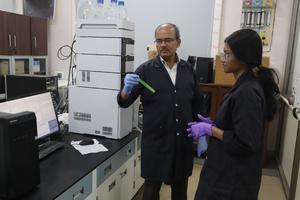 PhD student TV Keerthana with research supervisor N Jayaraman (left)