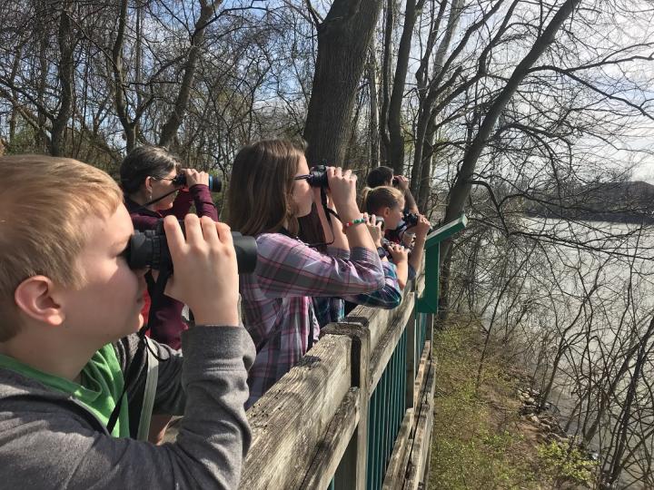 Photo of students birdwatching
