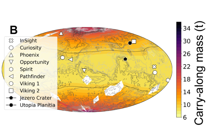 Areas on Mars suitable for photovoltaic power systems