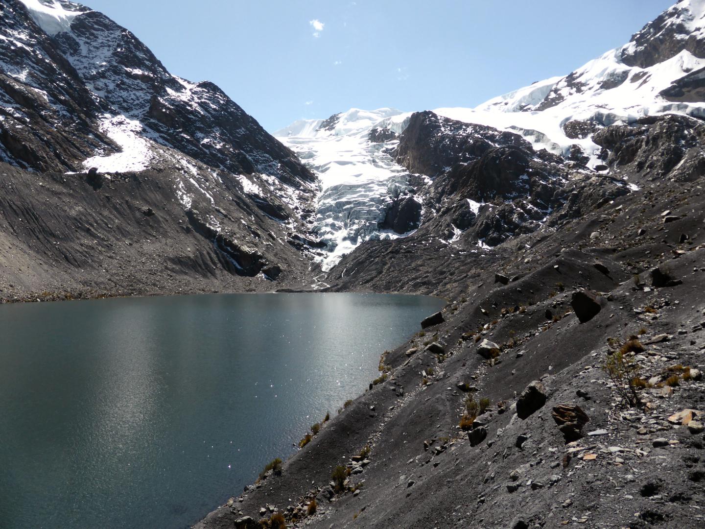 Glacier and glacier lake in the Bolivian Andes