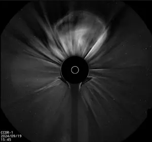 U.S. Naval Research Laboratory’s (NRL) Compact Coronagraph (CCOR) instrument  successfully collected its first images of coronal mass ejections (CMEs) on Sept. 19, 2024. (U.S. Navy photo)