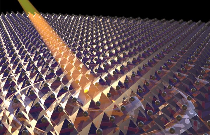 Illustration of laser light striking a material