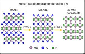 Schematic of Mo2AlB2 and MoB MBene formation mechanisms in ZnCl2 molten salt