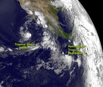 Hector Fading, TD7's Remants Moving toward E.Pacific