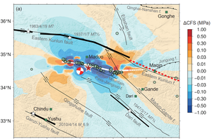 Coulomb stress changes caused by the Maduo Earthquake (Figure 2)