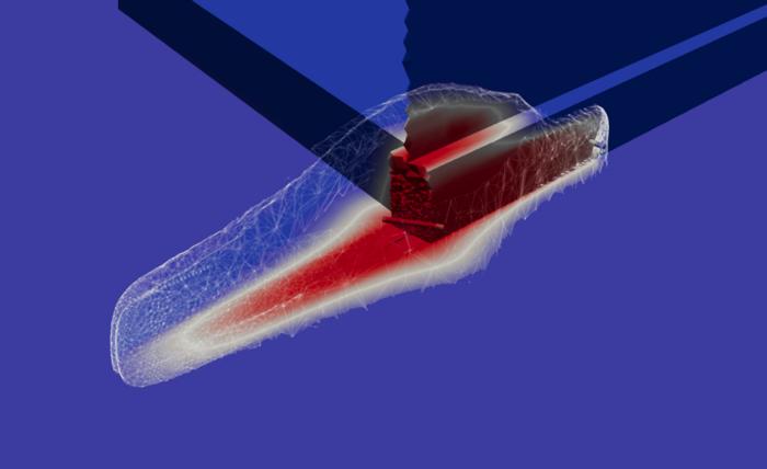 Spreading of lithium-depleted thermal water around the injection borehole along the fault zone after 30 years. (Graphics: Valentin Goldberg and Fabian Nitschke)