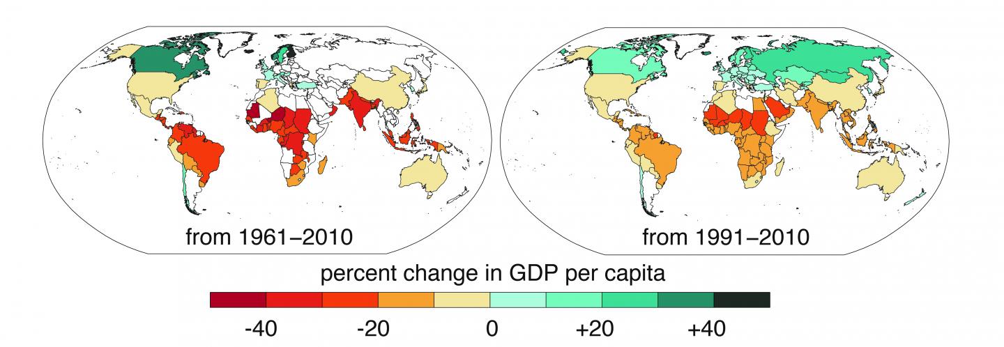 The economic impact of global warming during the 1961-2010 and 1991-2010 periods.