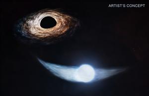 Star shedding stellar debris as it orbits a supermassive black hole