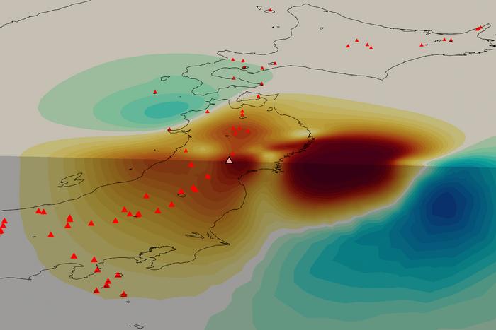 Deformation image of the ground beneath Japan