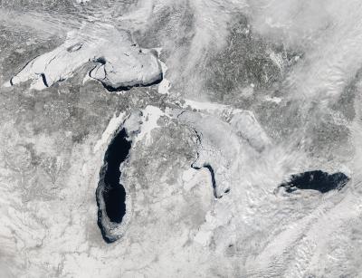 NASA Satellite Sees Ice Covered 80.3 Percent of the Great Lakes